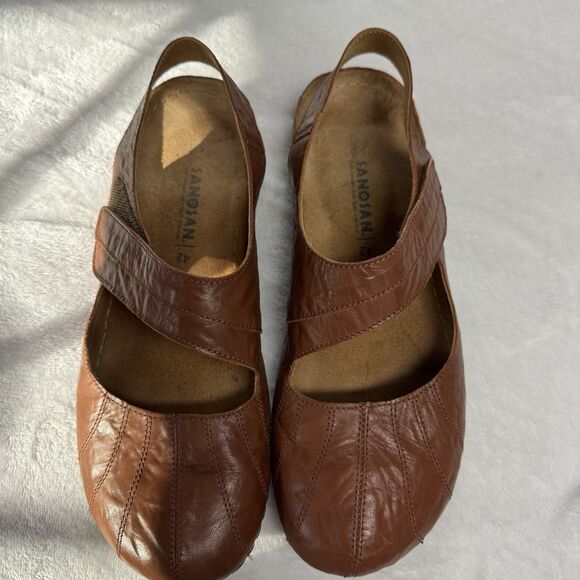 Sanosan Women's Sheryl Mary Jane Clog Camel Crinkle Leather Size 42 - Picture 1 of 8